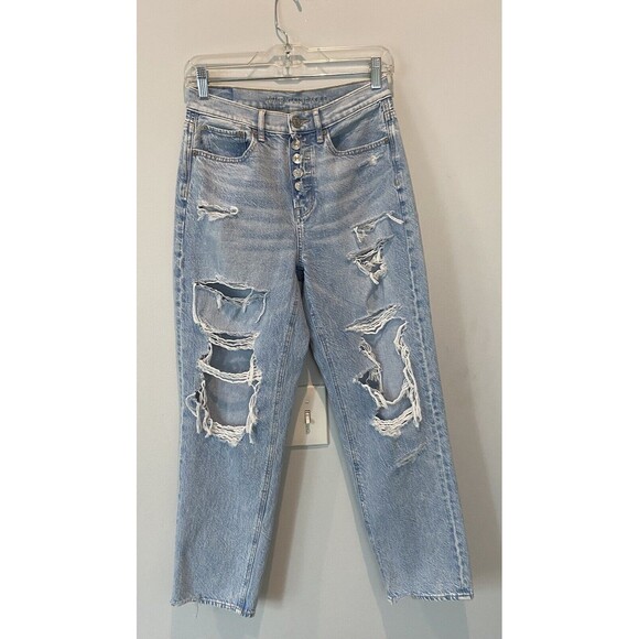 American Eagle Jeans 90s Boyfriend Distressed High Rise Button Fly Size 2 - Picture 1 of 11